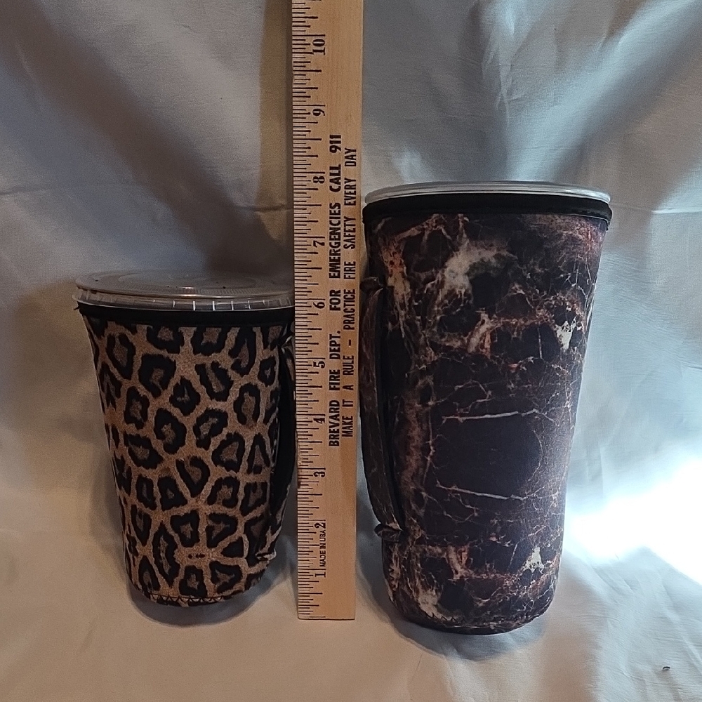 Leopard and Marble Tumbler Sleeves Set With Handles - Medium & Large